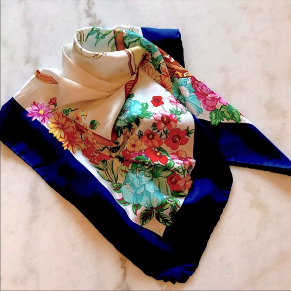 Gucci Accessories - Gucci Vintage Silk Flowers Scarf